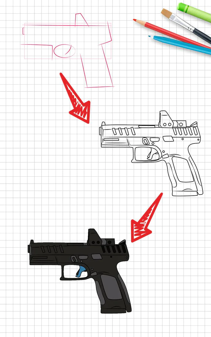 Descargar Cómo dibujar armas paso a paso lecciones de dibujo MOD APK   para Android