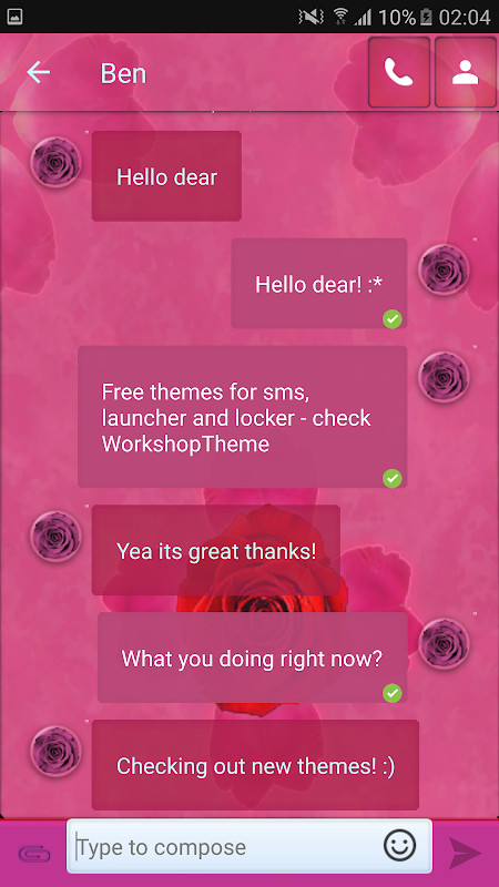 Theme rose pink cute GO SMS
