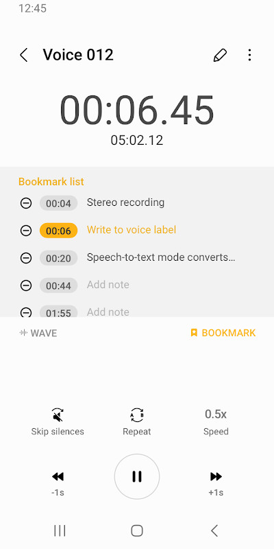 Samsung Voice Recorder Ảnh chụp màn hình trò chơi