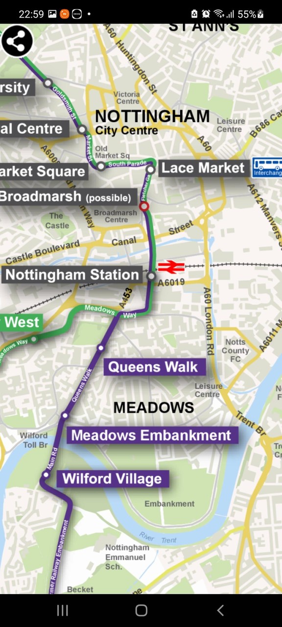 Nottingham Tram Map