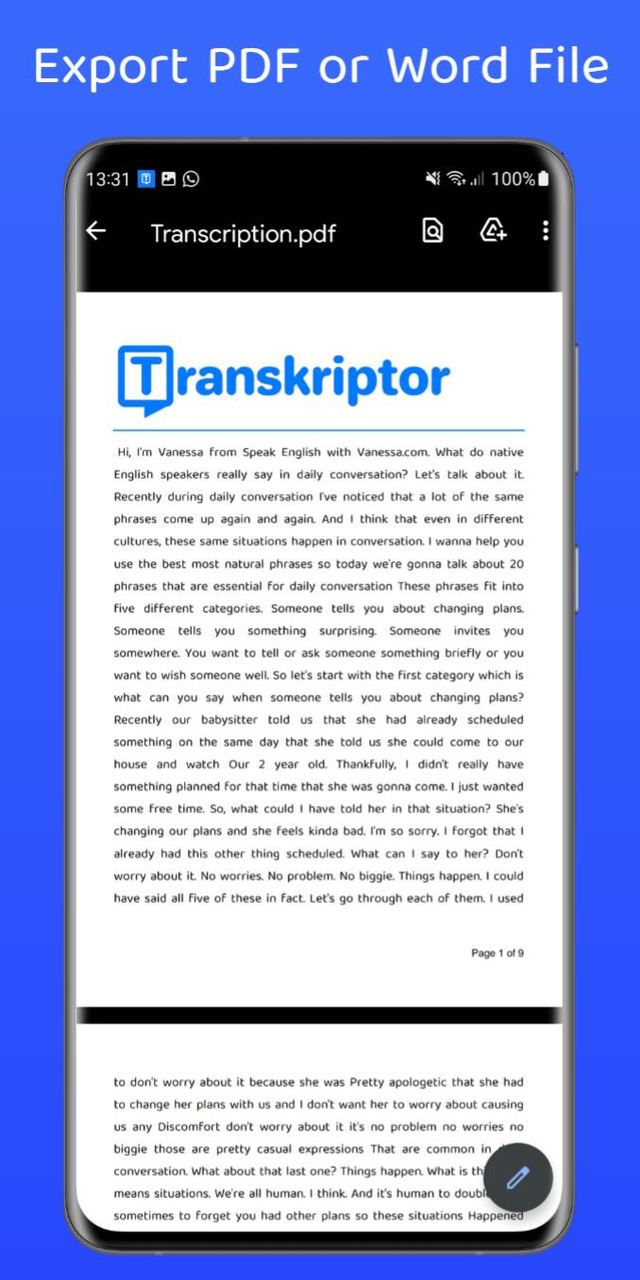 Transcribe Speech to Text